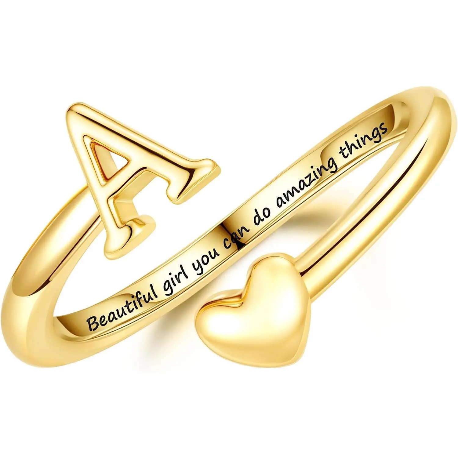Initial Rings for 8 9 10 11 12 13 Year Old Teen Girls  Gifts | Teen Girl Gifts Trendy Stuff, 14K  Plated Initial Letter A-Z Adjustable Heart Ring, Personalized Rings for Teen Girls
