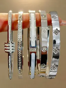 5pcs Minimalist Elegant Luxury Sparkling Star Bangle Bracelet, Titanium Steel Bracelet for Women, Stylish Jewelry Accessory
