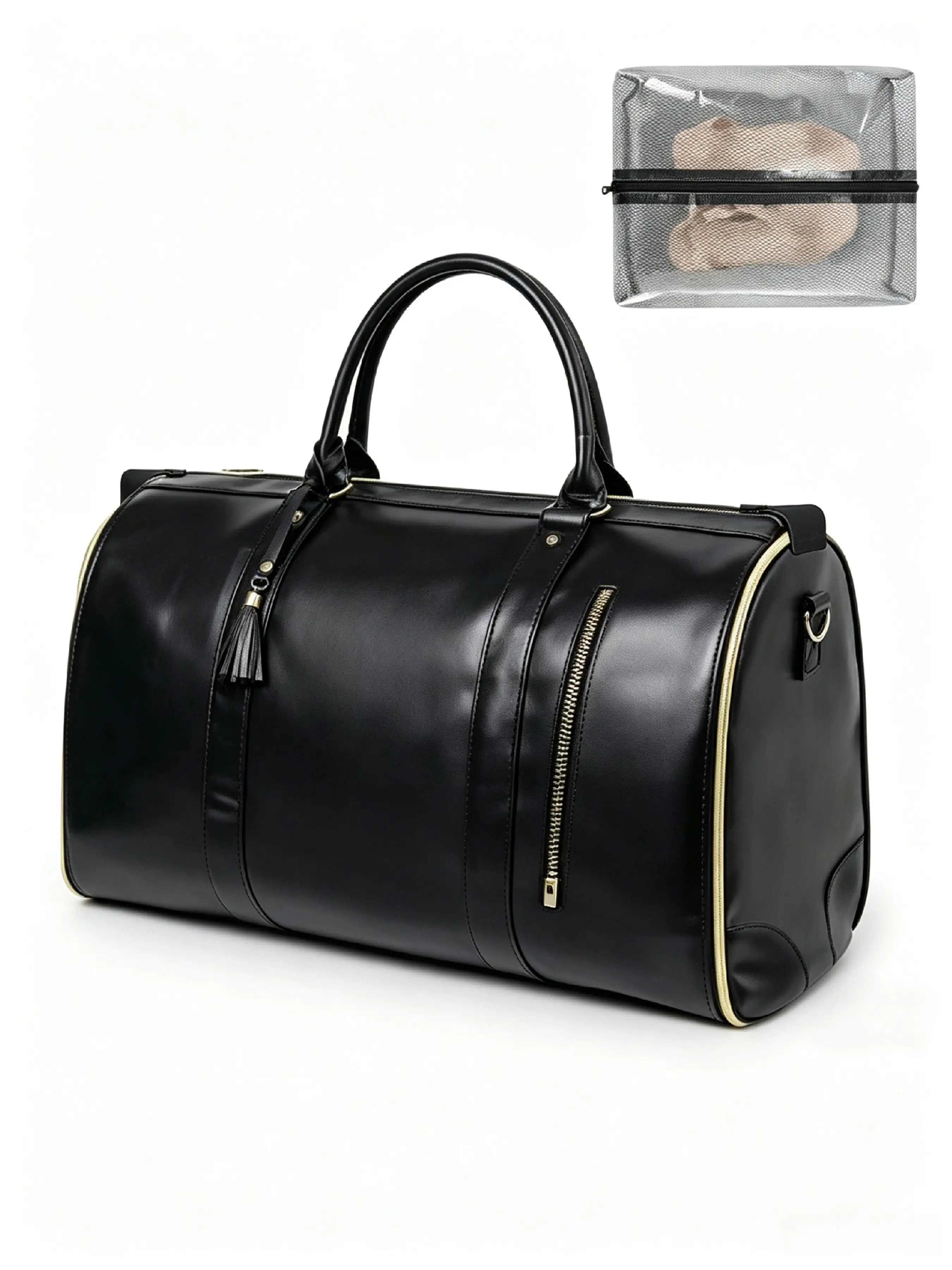 Unisex Foldable Convertible Carry On Garment Duffle Bag for Business Trip, Travel Suit Bag with Shoe Pouch, Detachable Shoulder Strap, Reinforced Straps & Improved Zippers, Weekend Overnight Travel Bag for Men Women, Travel Duffels