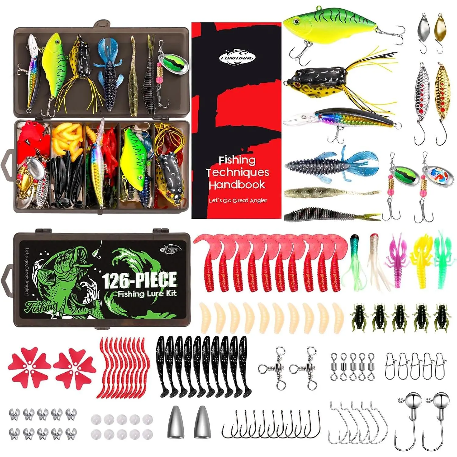 Fishing Lures - Tackle Box with Tackle Included, Fishing Kit with VIBs, Frogs, Minnows, Soft Baits, Hooks & Weights Accessories, Freshwater Lure Kit for Bass Walleye Trout