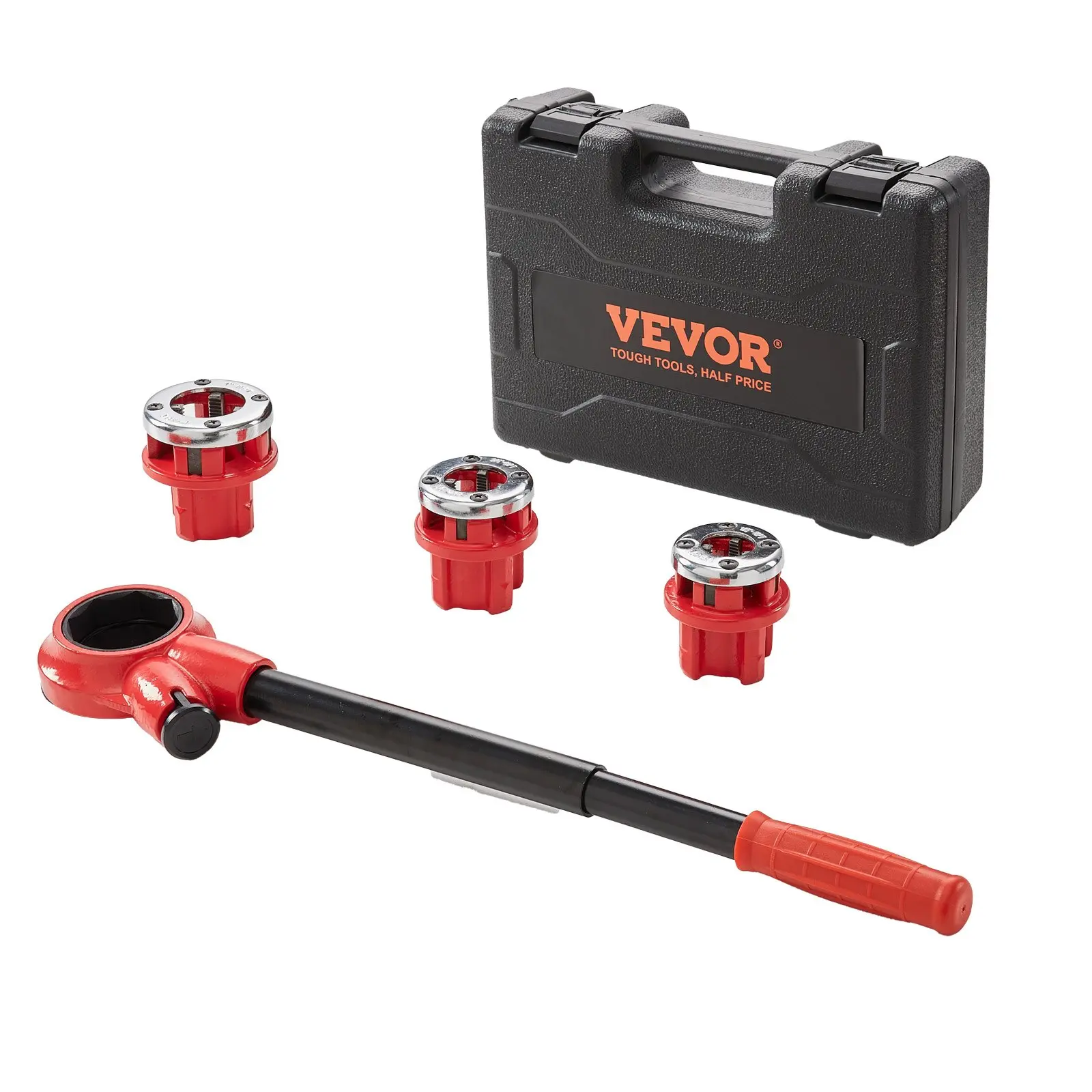 【DealsForYouDays】VEVOR Ratchet Pipe Threader Kit, 1/2" NPT, 3/4" NPT, 1" NPT Manual Ratcheting Pipe Threader, Portable Pipe Threading Tool Set with 3PCS NPT Dies, Storage Case for Galvanized Aluminum Iron Copper Pipe