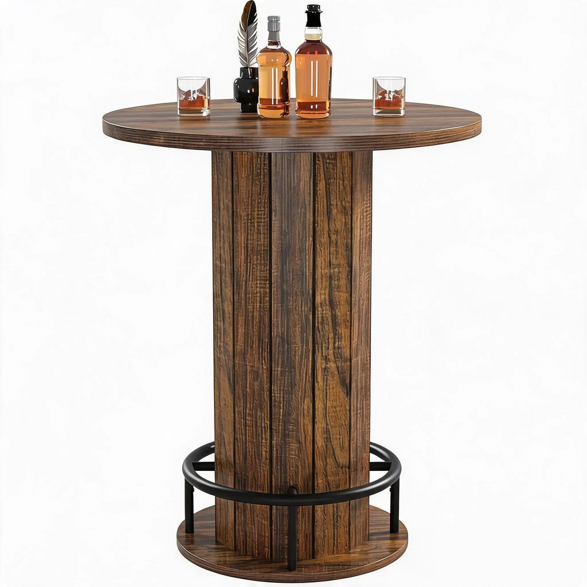 Space-Saving 40'' Tall Round Bar Table – Perfect for Home Bar, Kitchen, or Compact Areas – Round Counter Height Bistro Pub Table with Footrest – Table Only