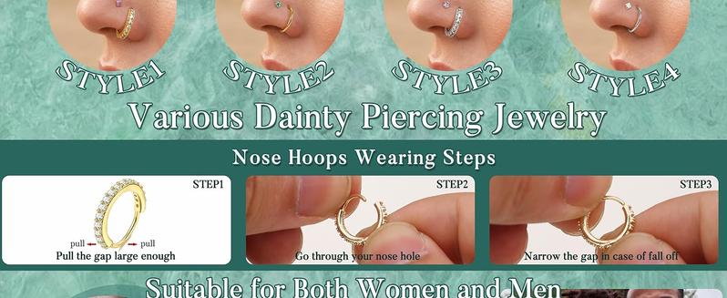 YADOCA Nose Rings for Women - 14K Gold Filled Hypoallergenic Surgical Steel Nose Ring Hoops 18G/20G/22G Small Cute CZ Screw L Shaped Nose Studs Piercings Jewelry for Women Men 12Pcs