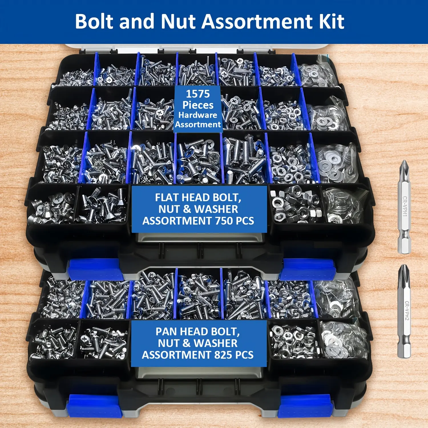 1575 PCS Multi-Size 304 Stainless Steel Nut Bolt Kit, Cross Head & Flat Head Screws with Assorted Washers, Durable Face Storage Box Included, Ideal for Home DIY Projects, Mechanical Fixing