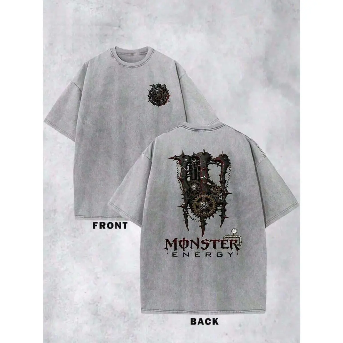 Oversized Men's Grunge T-Shirt, Gothic Gear and Metal Chain Print, Soft Washed Shortsleeve Round Neck for Casual Streetwear, Menswear, Goth Clothes, Tops