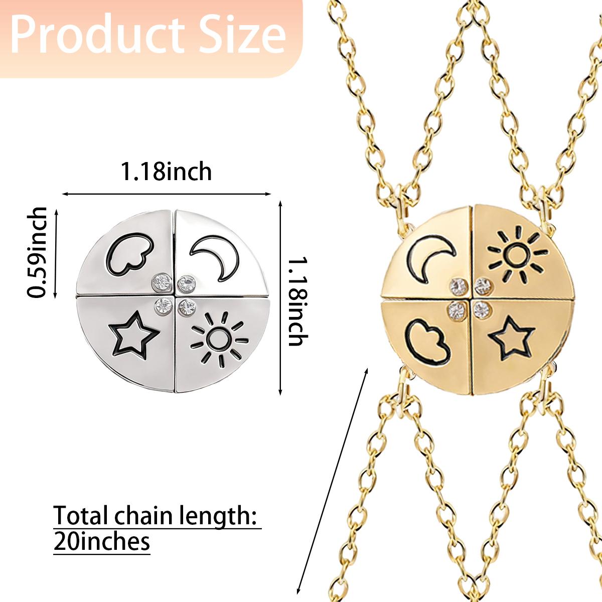 Sun, Moon, & Star Magnetic Necklace Set for 3, Sun Moon Star Cloud Magnetic Necklace Set for 4,Puzzle Design BFF Jewelry for Best Friends & Sisters Ideal Friendship Gift with Rhinestone Detail Perfect for Birthday, Anniversary, Valentine's Day