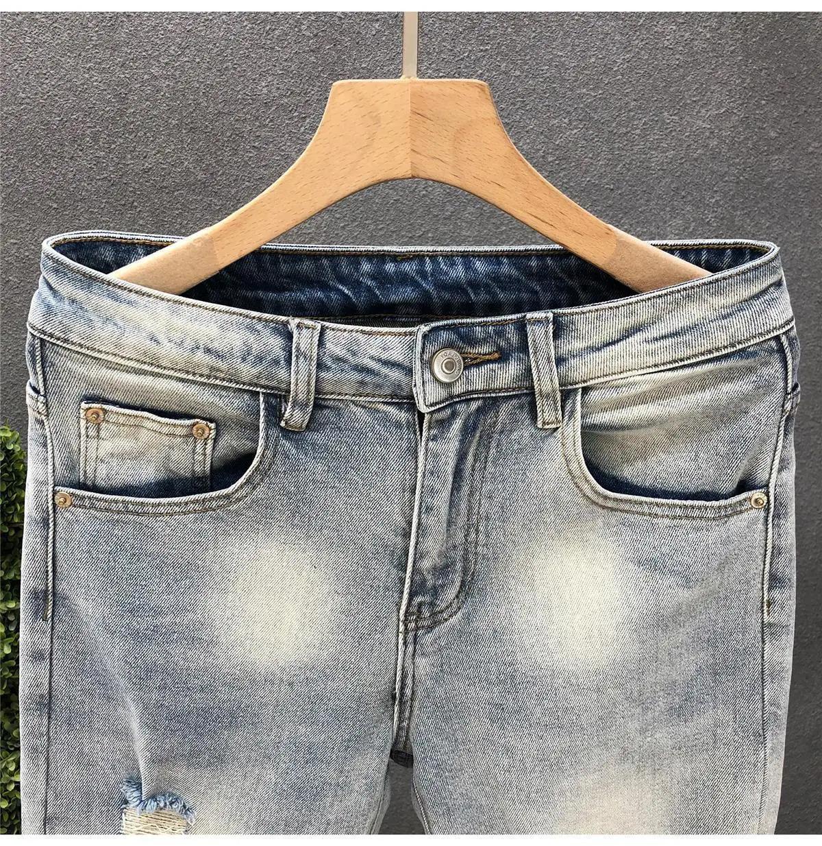 Spring and Autumn Ripped Jeans Men's Slim-fitting Small Feet Light-colored Summer Pants New Designer Kpop Men's Thin Trousers