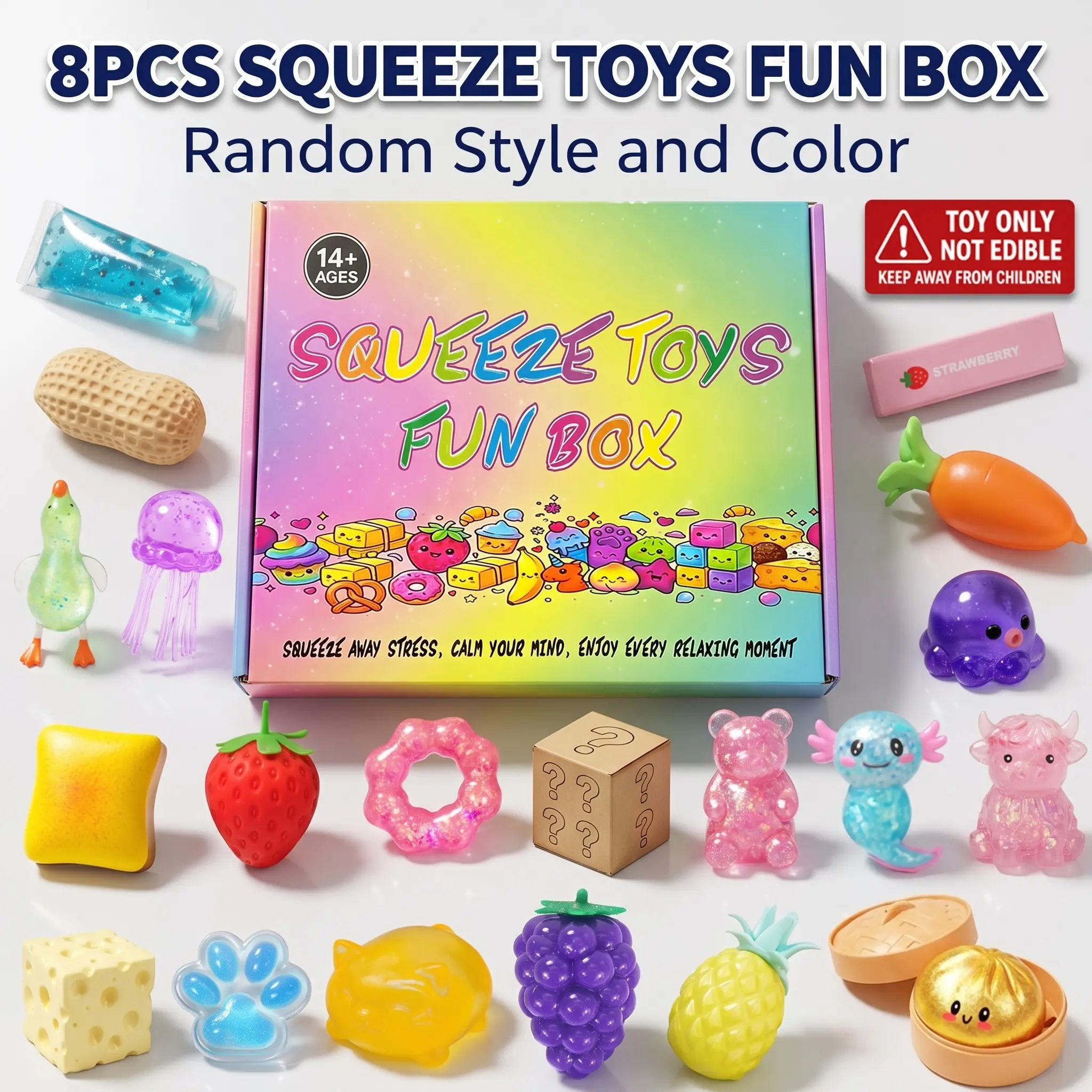 8-Piece Set Squishy Box, Malt Sugar Stress Relief Fidget Toys, Squishy Fidgets, Sensory Bundle, Creative Slow-Return Squishy, Party Gift, 8 Different Styles, Random Style and Color