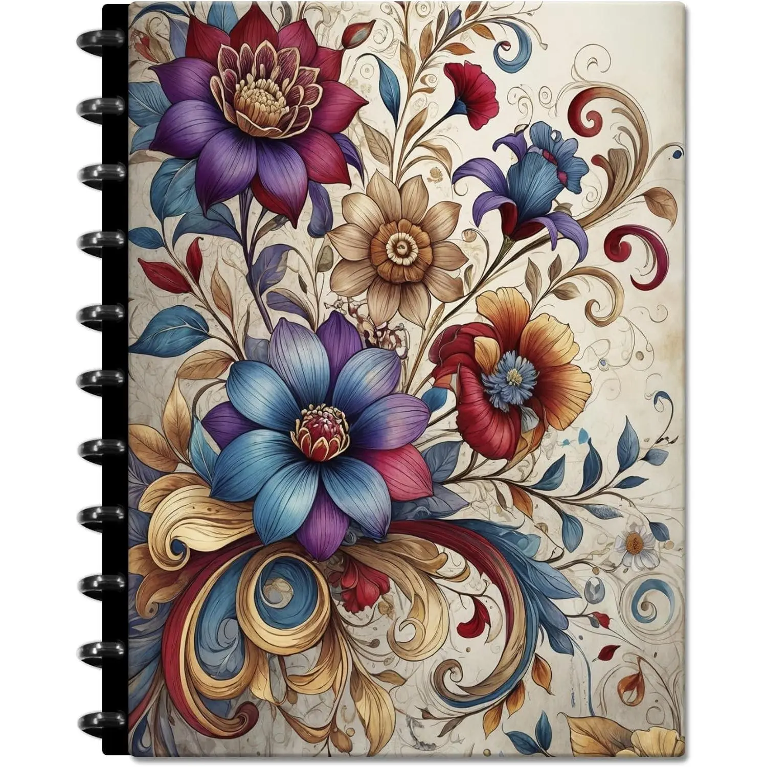 Customizable Planner - 8.5x11 Inch Hardcover - Discbound Daily Weekly Monthly Disc Planner - Undated - 1DSC - Bohemian Floral