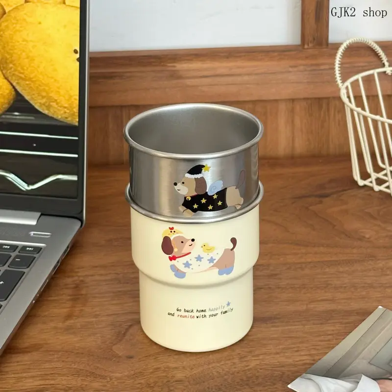 Cute Cartoon Dachshund Stainless Steel Cup, Reusable Metal Toothbrush Mug for Bathroom Kitchen Home Decor