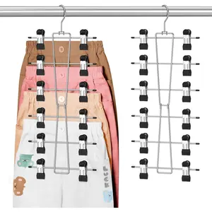 6-Tier Baby Hangers with Clips - Space Saving Kids Pants Hangers for Babies & Kids Pant,Skirt,Clothe,Adjustable Stainless Steel Toddler Clothes Hanger for Newborn Children Closet Organization