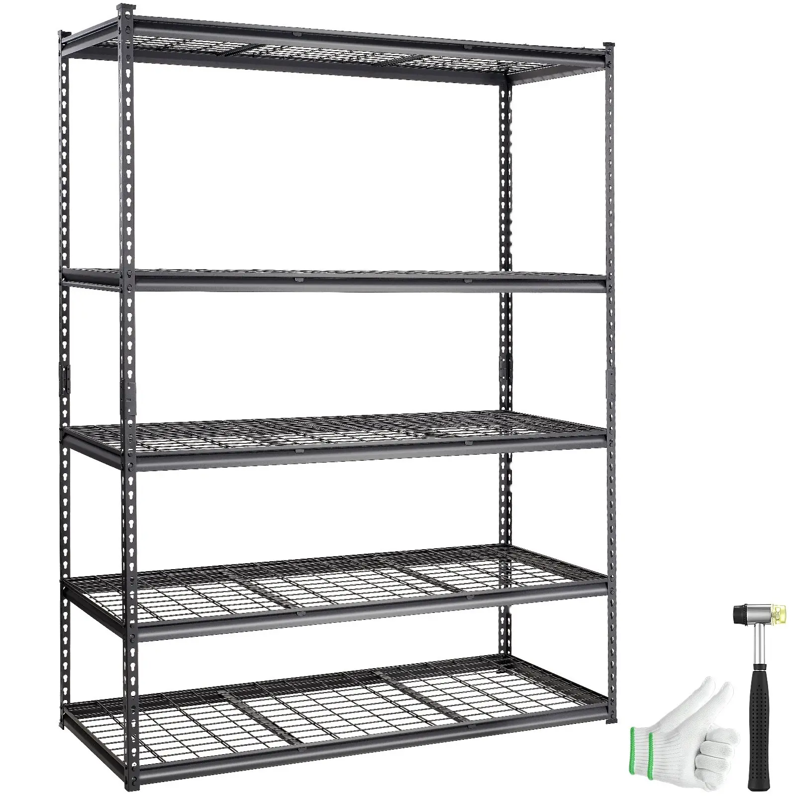 Heavy Duty SPCC Steel Wire Mesh Organiser Shelf, 5-Tier 4-in-1 Adjustable Utility Racks, 2000 Lbs Capacity, Black Finish, 60x24x78 in, Garage Use Storage Unit (Basement/Kitchen Pantry Compatible)