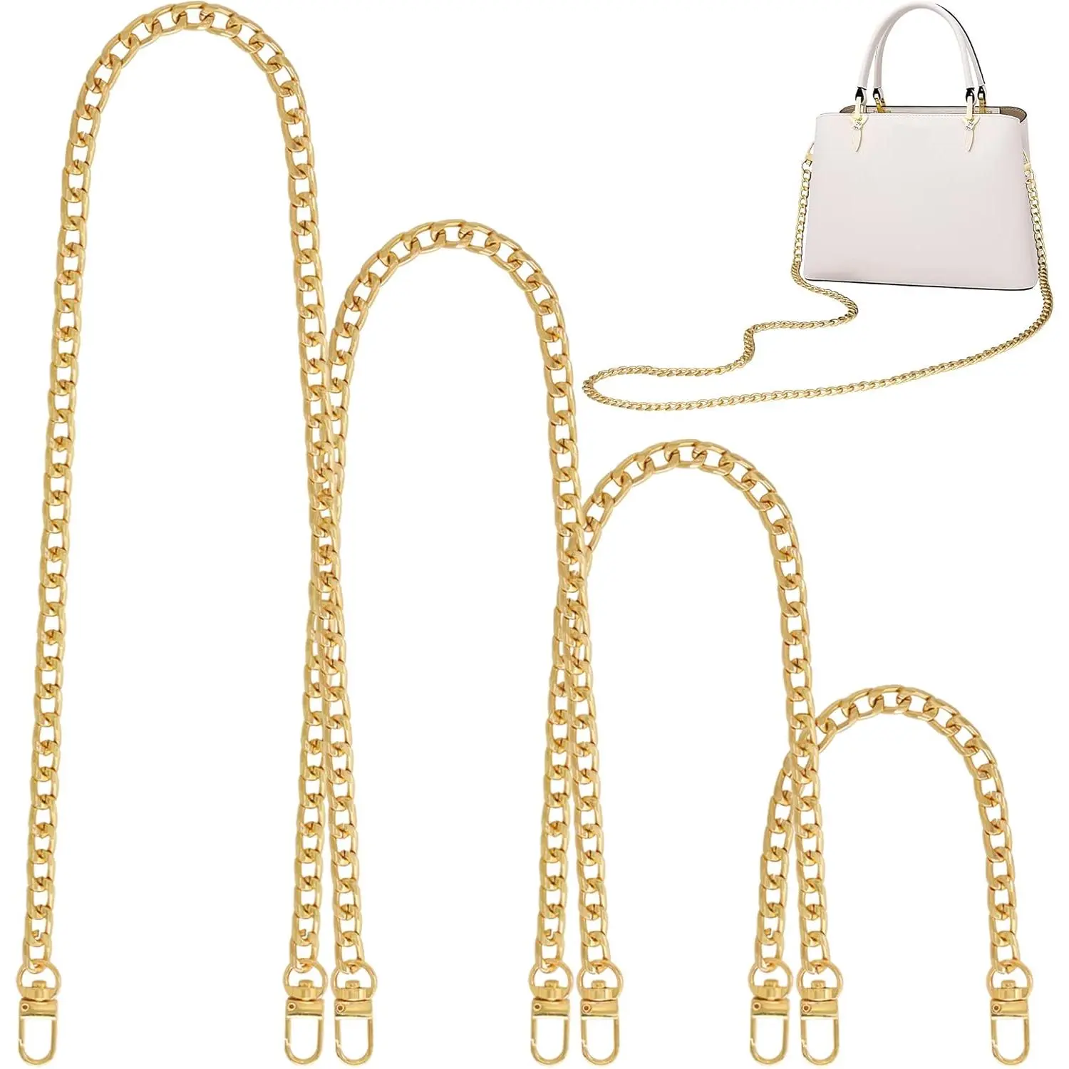 Modern Flat Chain Bag Strap Multi-Size Set - Heavy-Duty Metal Buckles, Clasp Closure, 4 Sizes (7.9/15.7/31.5/32 Inches) for Crossbody Luggage & Accessories