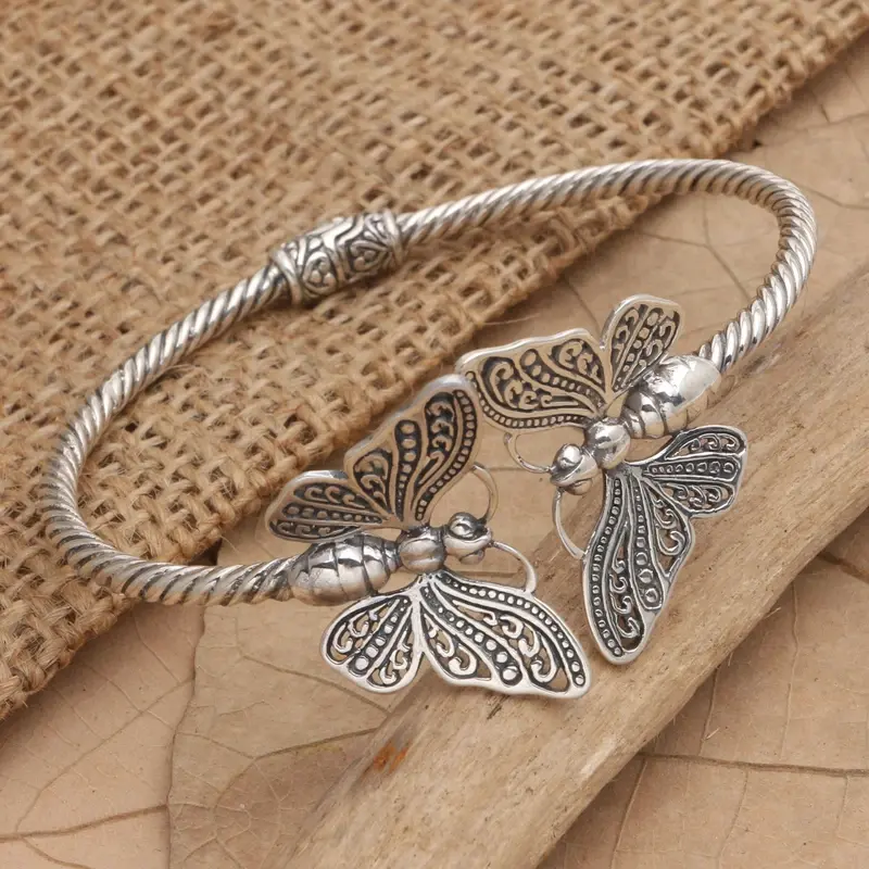 Vintage Butterfly Totem Open bangles for Men and Women, Ethnic Style Party Jewelry, Unique Festival Accessory, Unisex Design