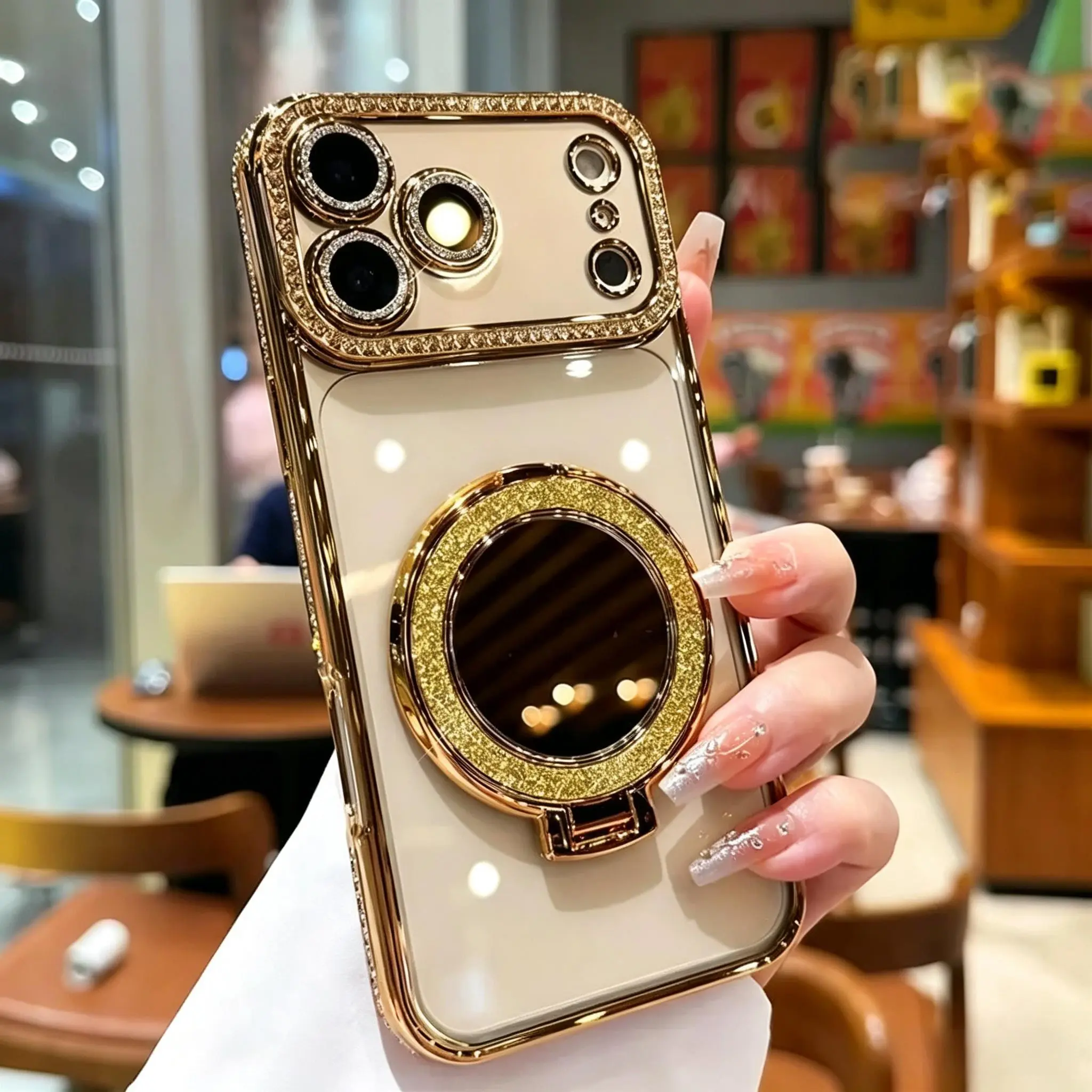 New Creative Makeup Mirror Stand Phone Case, Compatible with iPhone 17 16 15 14 13 12 11 Pro Max Air, Anti-Drop Protective Cover, Vanity Accessory, Fashion Phone Accessory, Modern Phone Stand, Shockproof Case, High-Quality Protective Cover, Multi