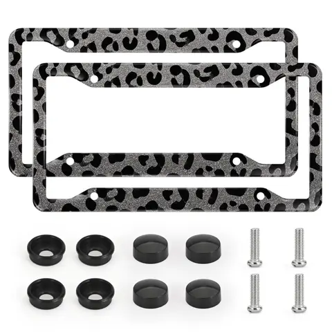 2pcs Black Leopard Print Shimmer Pearlescent License Plate Frames, Anti-Rust Aluminum Auto Accessory, Universal License Plate Frame Exterior Accessories, Car Accessories for Men/Women, Decoration Accessories for Car, Truck, SUV
