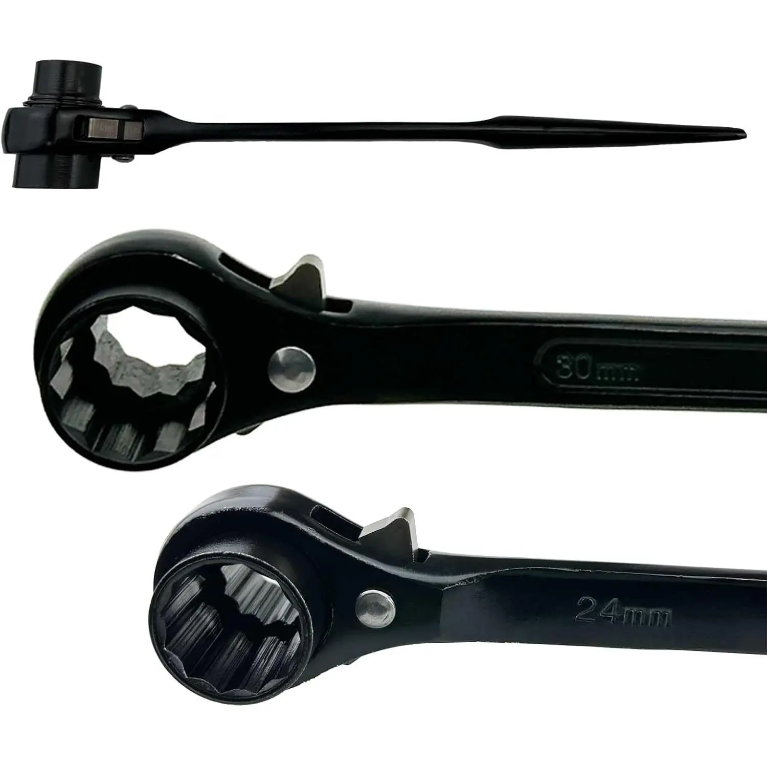 1 count Multi-Function Podger Ratchet Spanner, 19mm & 21mm 6-Point Double Socket, Carbon Steel Black Oxide, with Quick Reverse (1, 19x21mm)