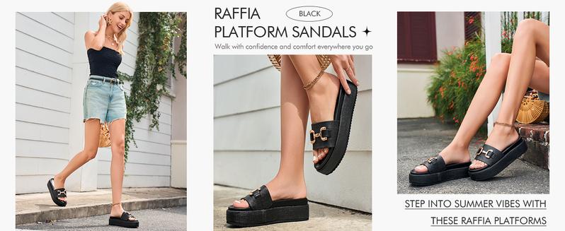 Coutgo Womens Platform Sandals Raffia Espadrilles Metal Chain Slip on Open Toe Cute Beach Slide Sandals