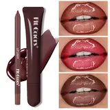 Fit Colors Matte Lip Liner & Moisturizing Lip Oil Makeup Set, Natural Nude Looks, Long-Lasting High Shine, Excellent Holiday Gift