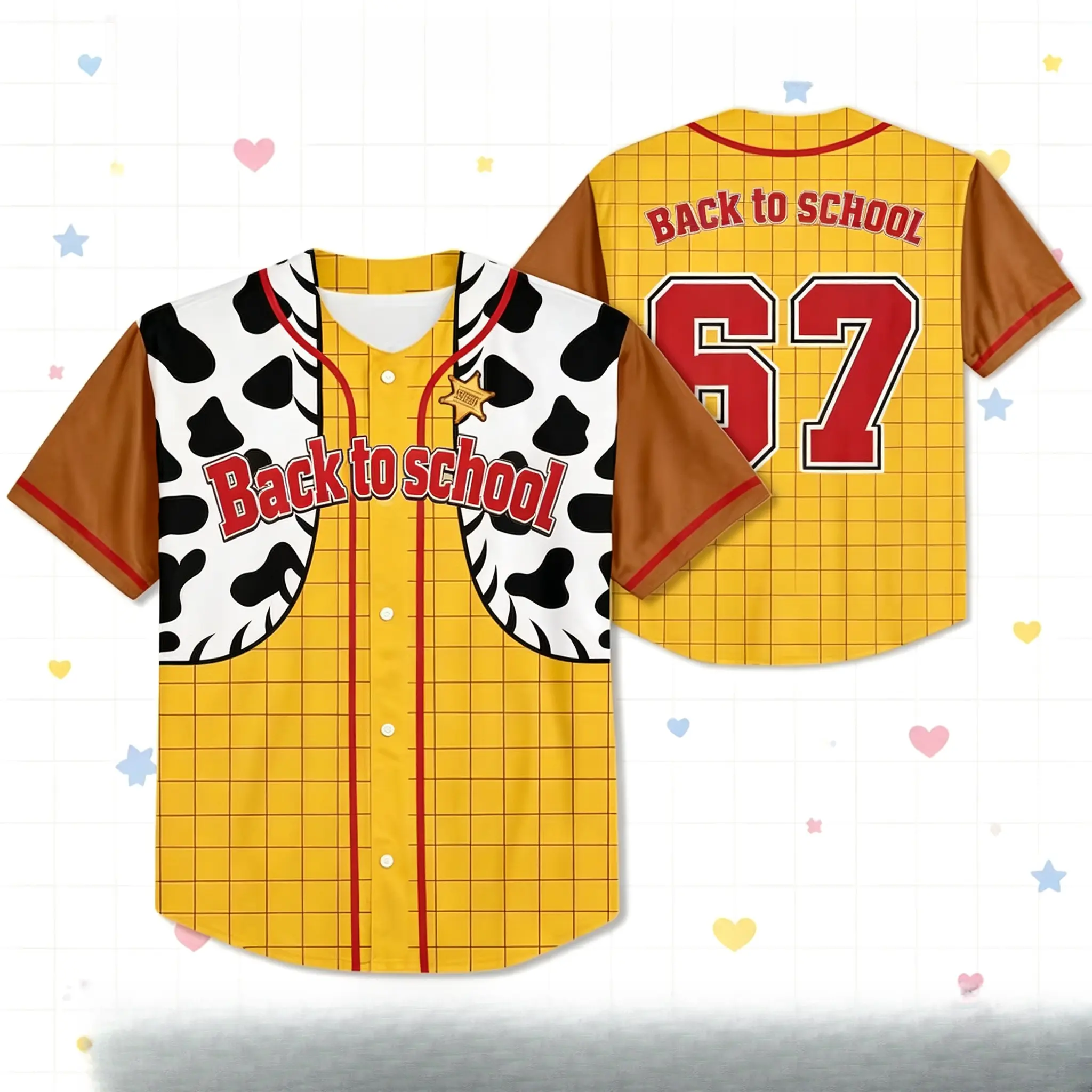 Western Cartoon Print Baseball Jersey, Matching Family Casual Outfit, Loose Short Sleeve Fashion Gift # TikTokMadeMeBuyIt # CartoonBaseballJersey # FamilyMatchingOutfit # VintageWesternStyle # StreetwearVibes # DailyFit # GraphicJersey