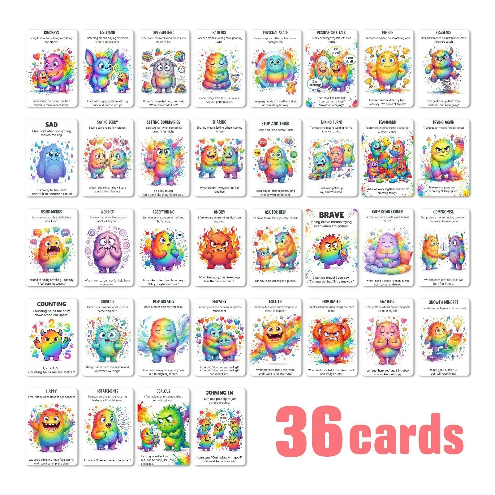 36-Piece Emotion and Social Learning Flashcards Set, Handmade Wall Decor Text Cards, Perfect for Home Decoration and Personal Use