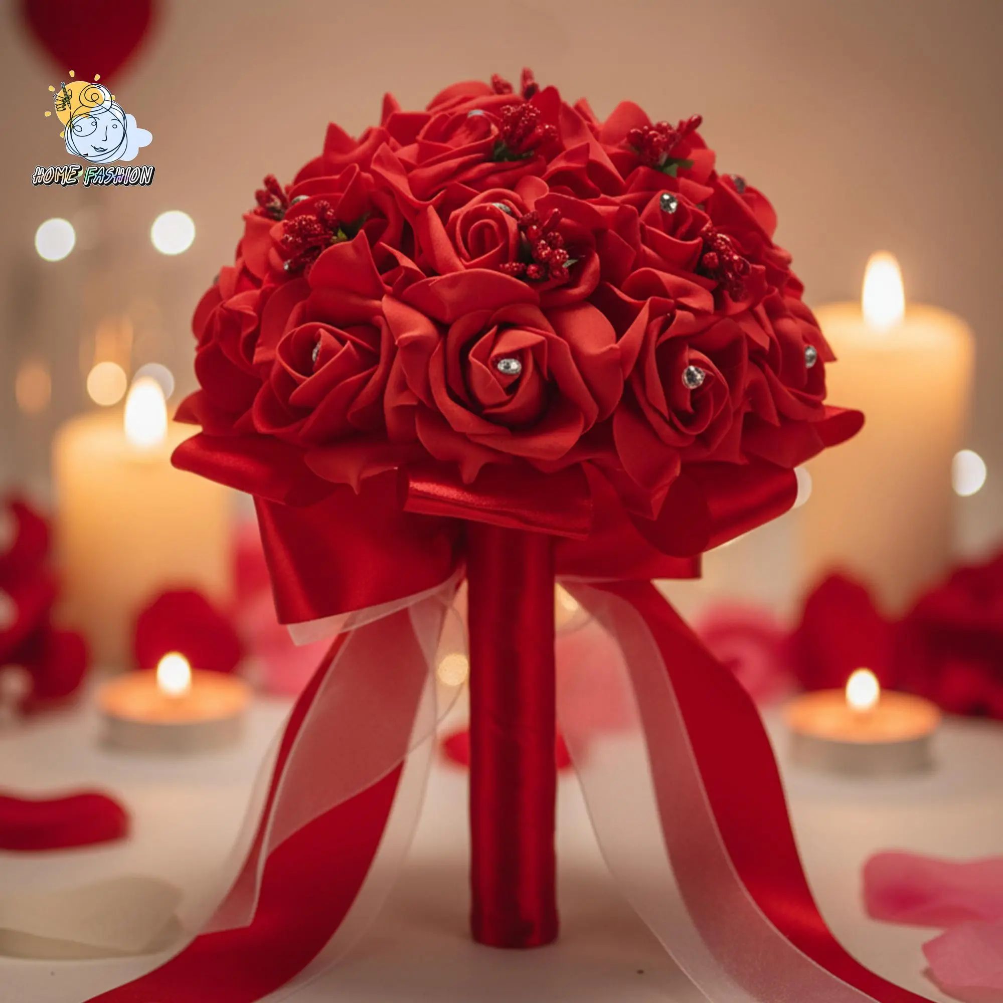 Wedding Bouquet Rhinestone Artificial Bridal Flower Bouquets with Ribbons Wedding Photo Booth Props Wedding Decorations