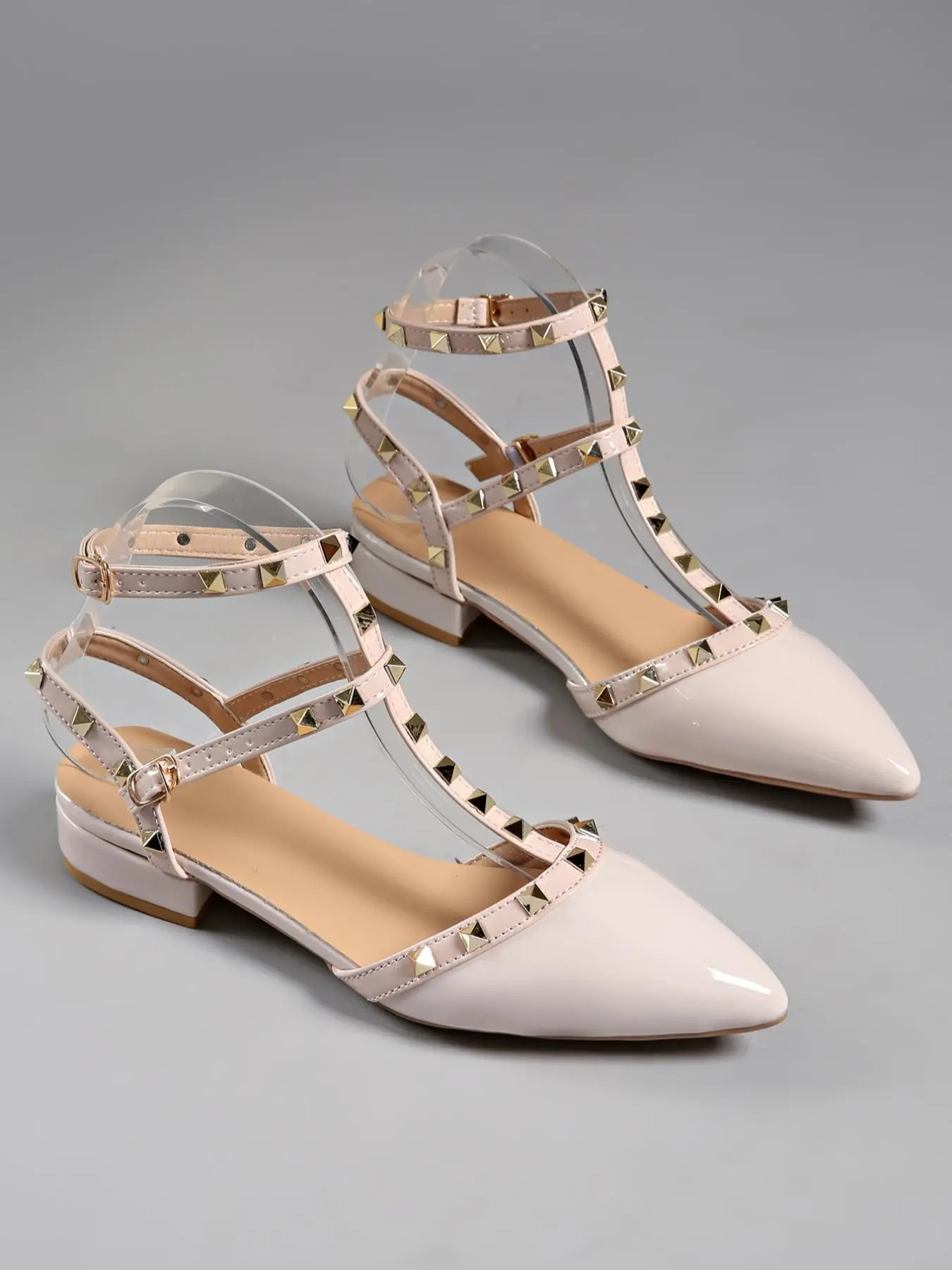 Women's Studded High Heels, Sexy Fashion Pointed Toe Buckle Strap, Mid-Heel Shoes for All Seasons, Stylish Low Ankle Boots