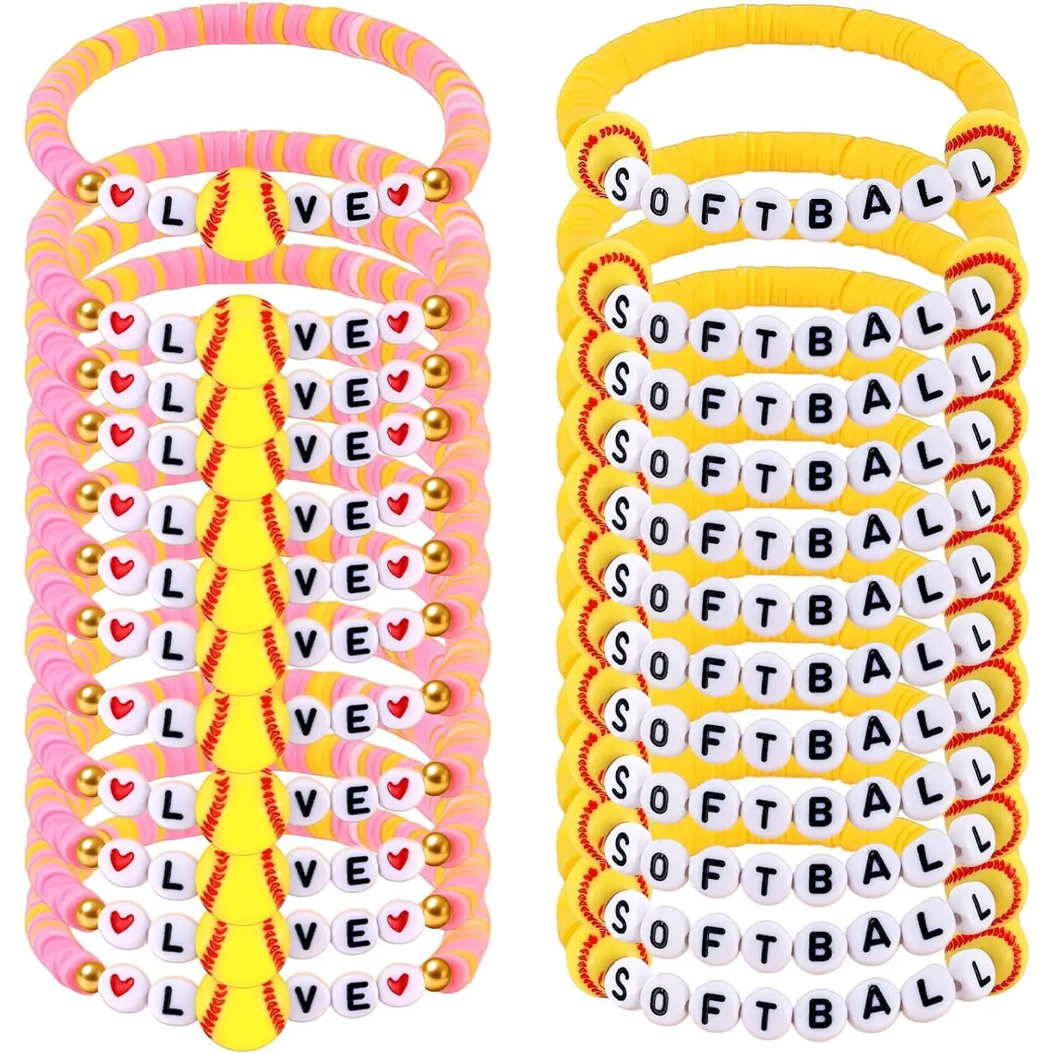 24 count Softball Bracelets Team Gifts Bulk, Novelty Stretch Letter Clay Beaded Softball    Bracelets for Girls Women Player  Party Favors  Day Accessories