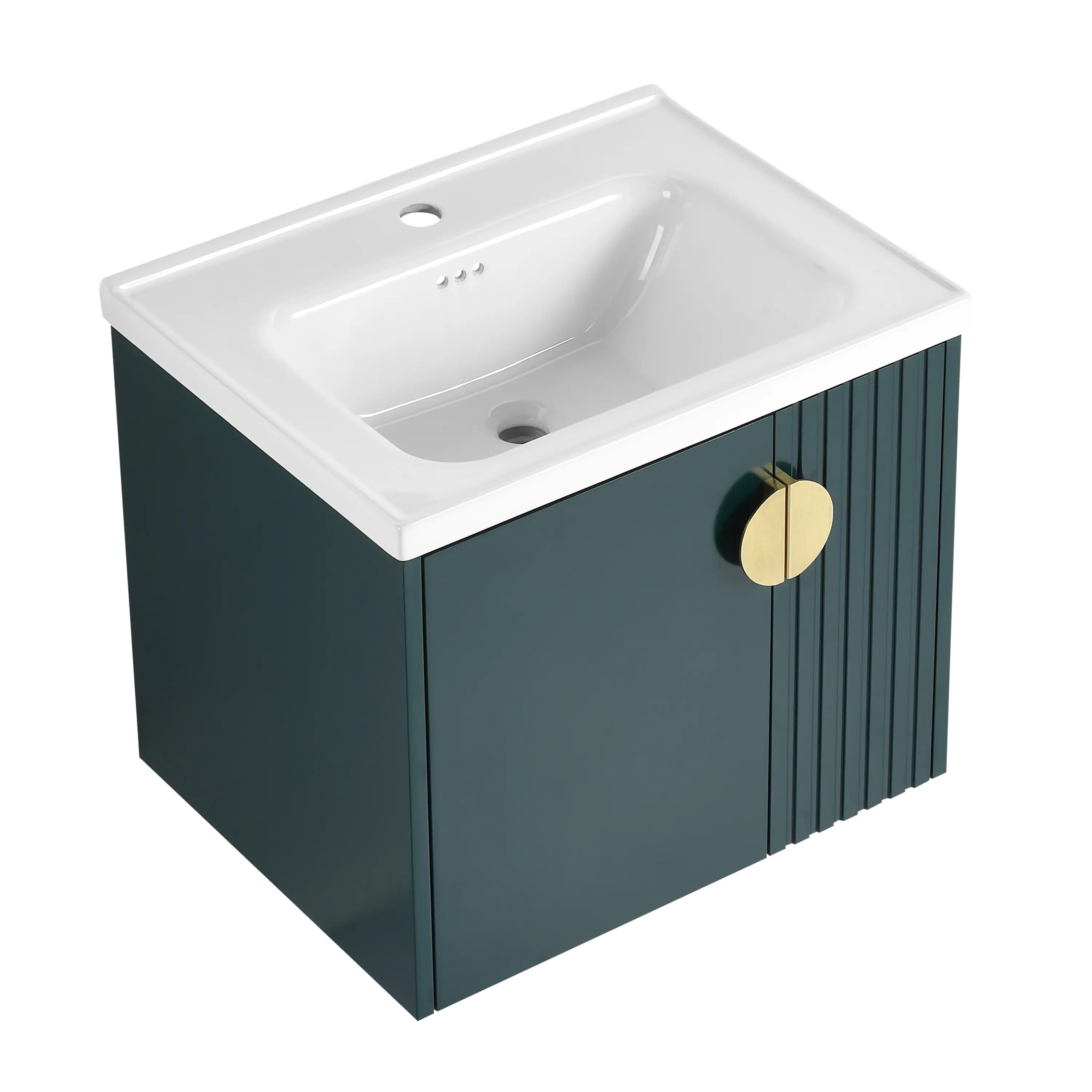 24 Inch Green Bathroom Vanity with Sink, Wall Mounted Floating Vanity for Small Bathroom, Plywood Cabinet with Soft Close Doors