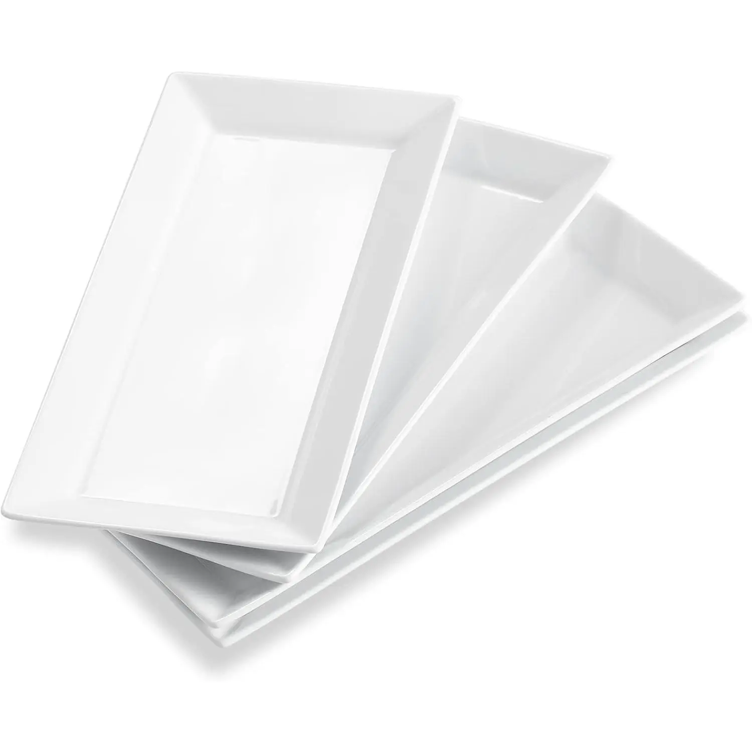 12 Inch Ceramic Serving Platters, White Rectangular Serving Trays for Party Entertaining, Stackable Plates for Dessert Appetizers Meat Sushi - Set of 4
