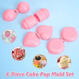 4-Piece Lollipop Mold Set, 4 Different 3D Flower, Ball, Heart, and Round Cupcake Molds, Cake Cutter and Pusher, DIY Mini Cakes, Home Baking Tools, Birthday Parties, Wedding Desserts.