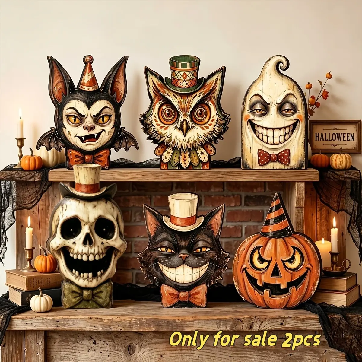 Gothic Halloween Decorations, Vintage Vampire Ghost Witch Cat Skull Owl Pumpkin Desk Shelf Desktop Decoration Ornament, Spooky Moving Gift, Gothic Room Decoration