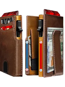 Men's Wallet, Magnetic Minimalist Ultra-Thin Wallet, Pop-Up Card Slot, Rfid Shielded Metal Credit Card Holder, ID Window, Small Item Slots