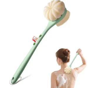Long Handle Dual-Sided Shower Brush, Soft Bristle Back Scrubber, 2-In-1 Scrubbing & Cleaning Tool, Deep Cleansing, Skin-Friendly, Bathroom Use