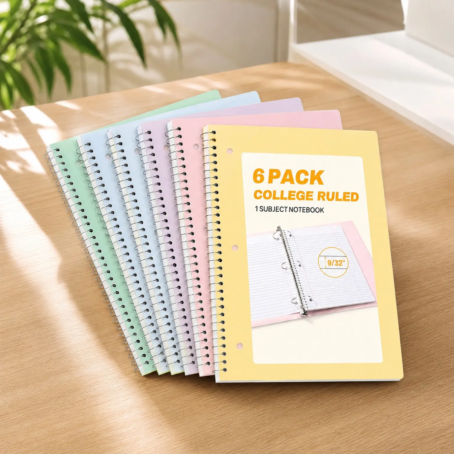 Spiral Notebooks 6 Pack, 1-Subject, College Ruled Paper, 8" x 10.5", 70 Sheets Each, Assorted Pastel Colors for SchoolGift