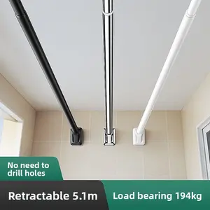 Telescopic curtain rod made of stainless steel, suitable for bathrooms, balconies, shower curtains, and clothes racks, with adjustable telescopic rods