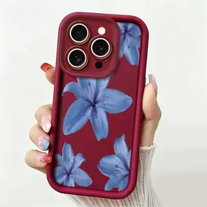 For Apple iPhone 17 Plus Pro Max Air 16 15 14 13 12 11 X XS Mini Samsung Galaxy S26 Ultra S25 S24 S23 S22 S21 FE, flexible TPU soft edge phone case, charming lily flower blue purple natural floral petals elegant fresh protective anti-drop cover for