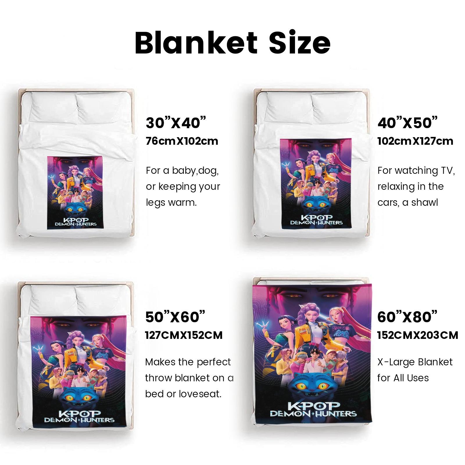 K-Pop Demon Hunters Theme Flannel Blanket Warm nap Blanket This Super Soft Flannel Blanket is The Perfect Gift for Christmas and lovers Soft Warm Cozy Throw for Bed Sofa Nap Travel, Cute Home Decor