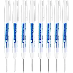 8 count Deep  Markers  Deep Hole Marker Pens 34mm Construction Markers Permanent Ink Quick-Dry Long Nib Marker Drill Long Nose Metal Marking Pen for Carpenters Construction (White)