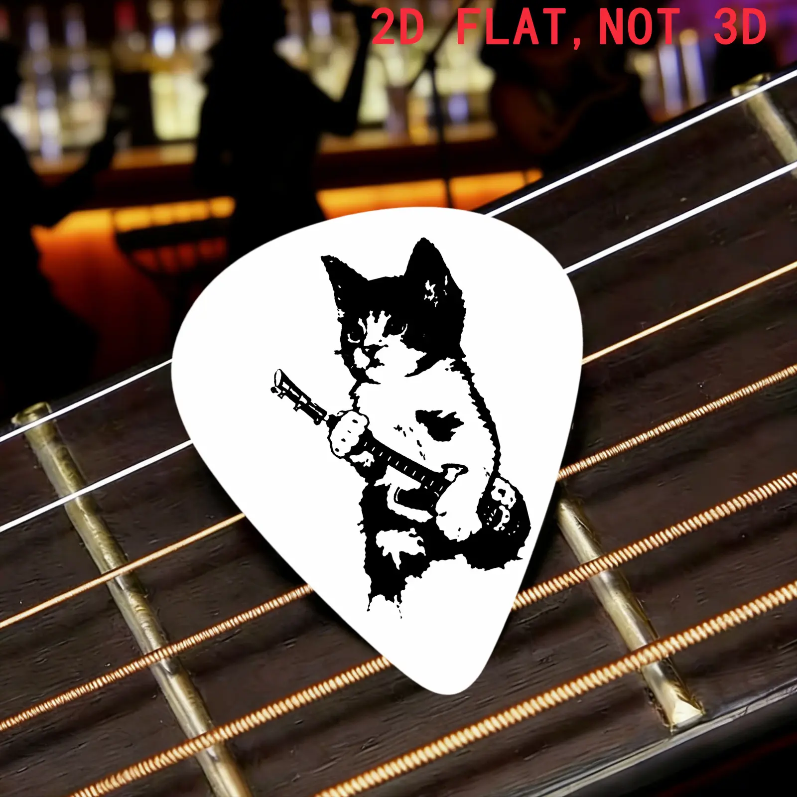 Pack of 1, Flat, cat playing guitar pattern Guitar Pick Design, suitable for guitar, bass, ukulele and other instruments, music accessories with music notes and graffiti elements to stimulate creativity, ideal gift for Easter and Mother's Day