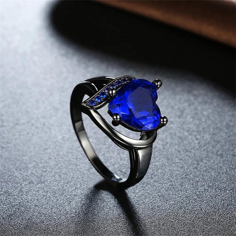 Aesthetic Couple Rings Romantic Women Heart Blue Rhinestones Zircon Ring, Men Stainless Steel Celtic Dragon Ring Wedding Jewelry Gift Fit Daily Wear