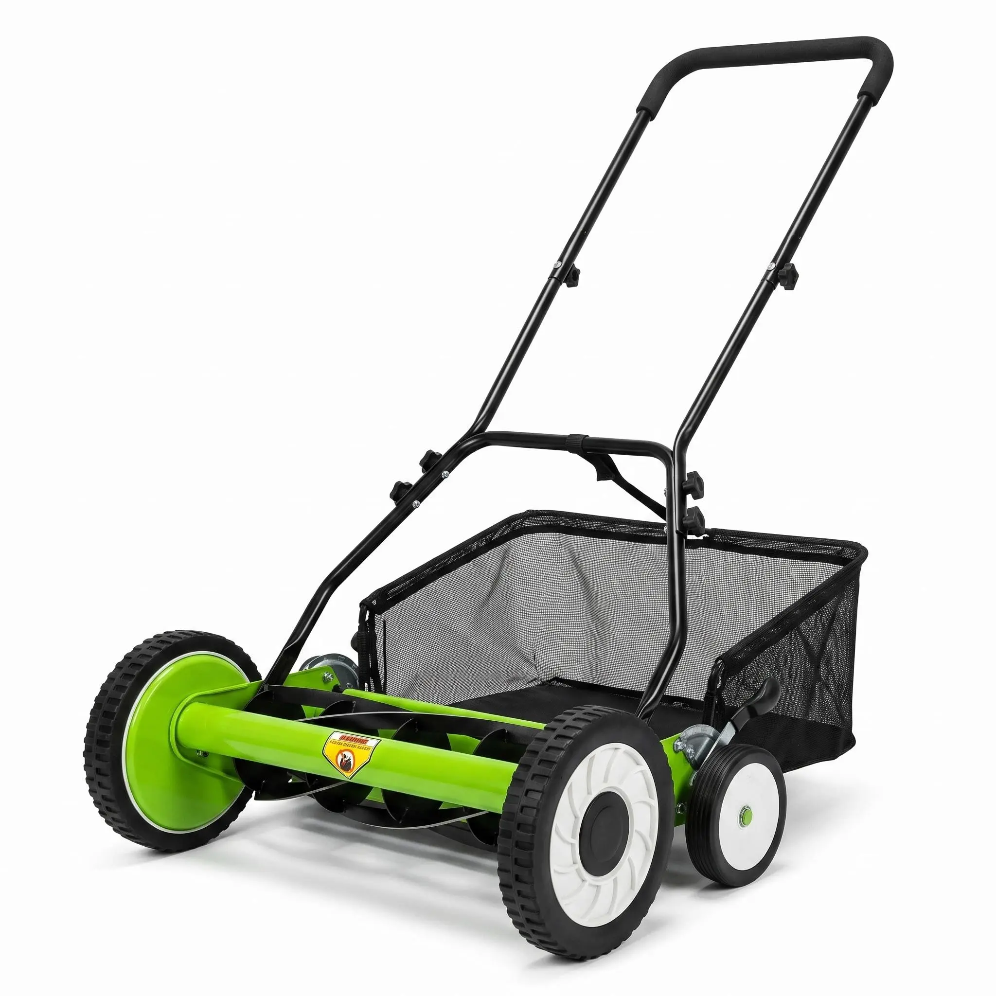 4-Wheel Push Lawn Mower Manual Reel Grass Cutter Carbon Steel ABS