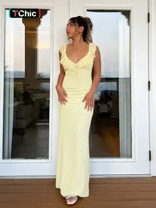 Slim-Fitting Sexy Ruffle Hem Tie-Up Bodycon Dress, Elegant Plain Design for Parties, Perfect Fit for Any Occasion