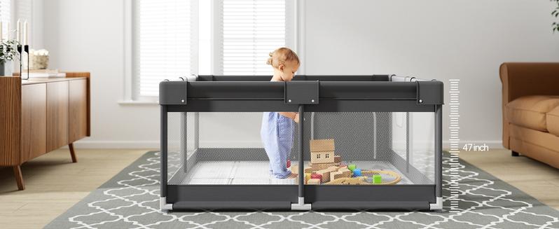 Fodoss Baby Playpen with Mat, Small Play Pen(47x47inch), for Babies and Toddlers, Pen Apartment, Yard Baby, Fence Area Playyard Activity Center (Dark Gray)