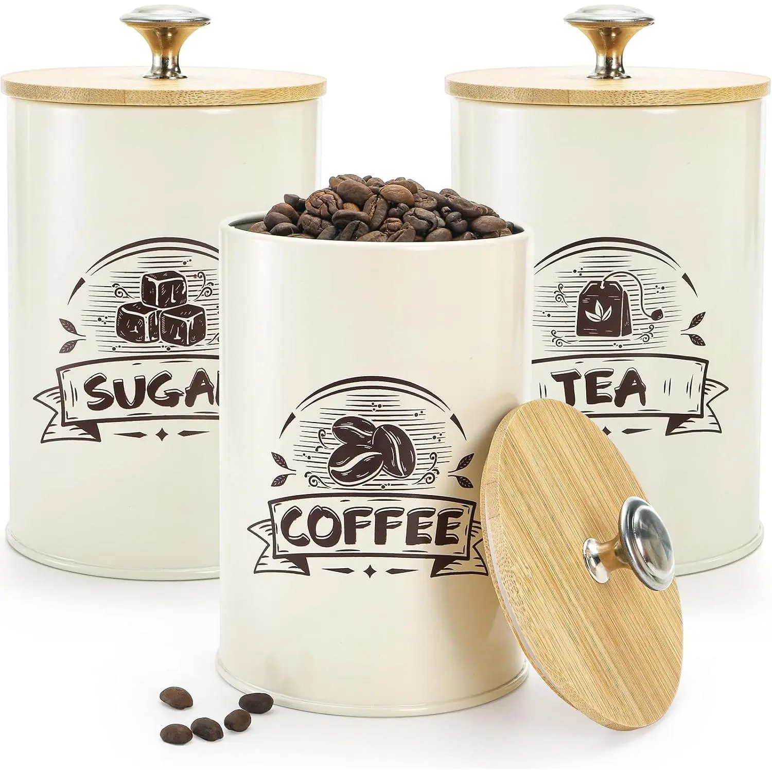 3 Pack Small Canisters for Kitchen, 26 Oz Metal Coffee Sugar  Canisters Set with Airtight  , Mini  Storage Containers Jars for , Flour, Cookies, Spices, Countertop