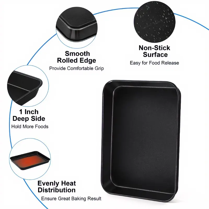 Non-Stick Carbon Steel Baking Sheet, Oven Tray Cookie Pan for Baking Bread Meat Vegetables, Sturdy & Healthy Easy Clean Bakeware for Kitchen Cooking