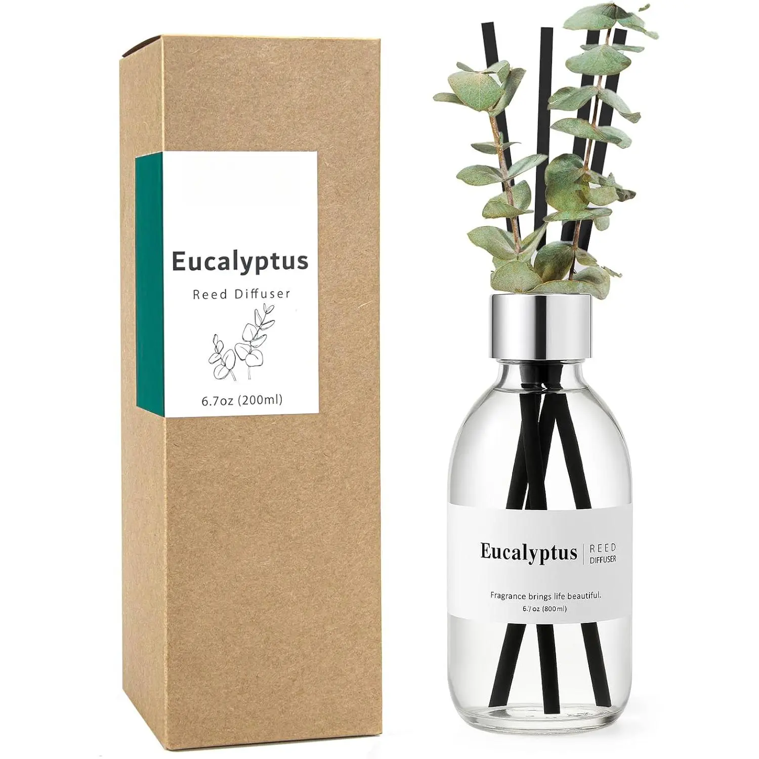 Reed Diffuser Set, 6.7 oz Eucalyptus Scented Diffuser with Sticks, Home Fragrance Reed Diffuser for Bathroom Shelf Decor