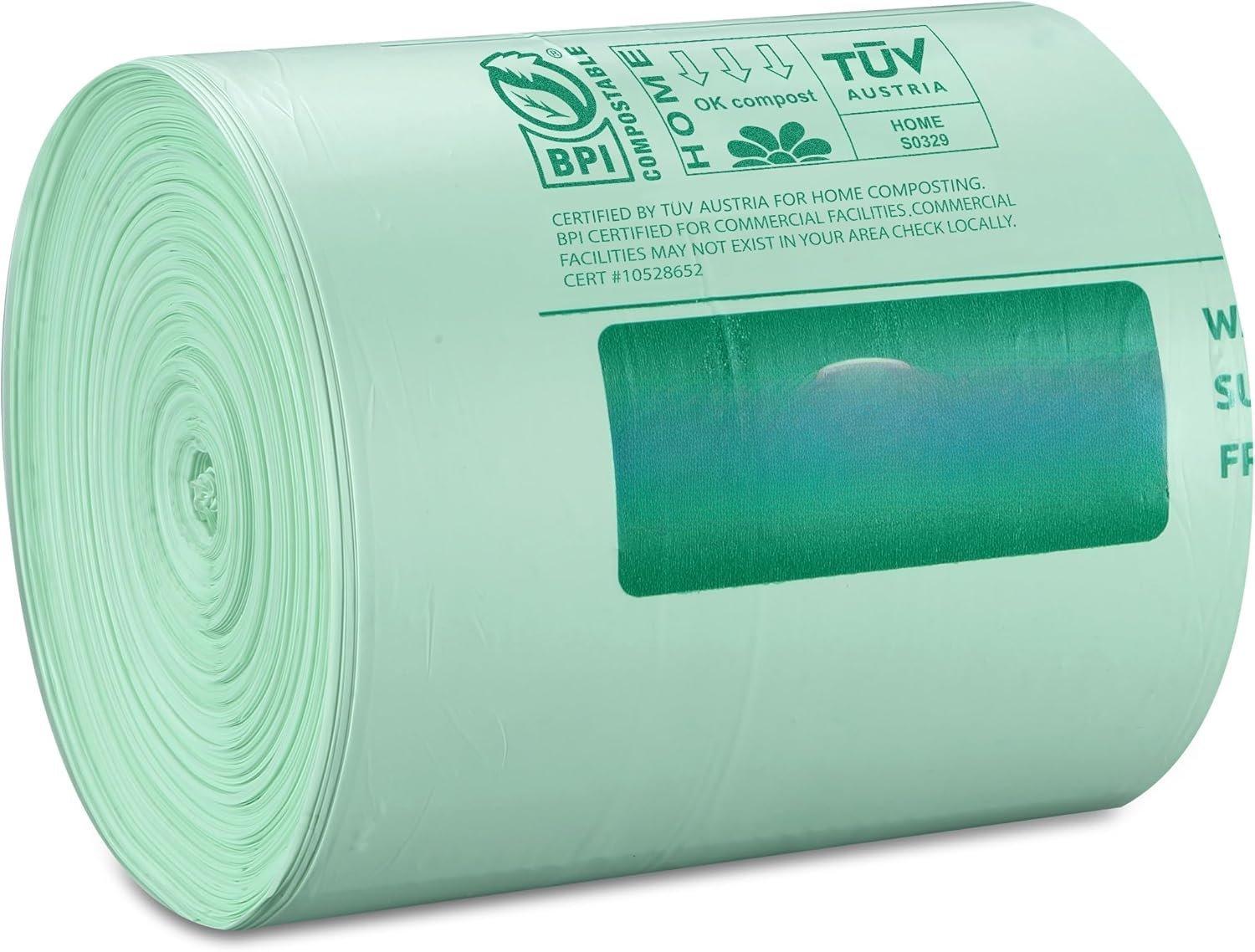 Compostable Bags, 8 Gallon (30L)  Scraps Yard  Bags, 100 Count, Extra Thick 0.85 Mil. ASTM D6400 Compost Bags Small Kitchen Trash Bags, Certified by BPI & TUV AUSTRIA