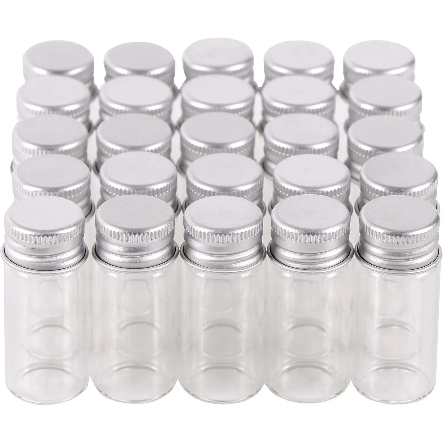 100 10ml Small Mini Clear Empty Glass Bottles Jars with Aluminum Top Screw Lids Sample Bottles for Wedding Favors Decorations DIY Jewelry Liquid Storage