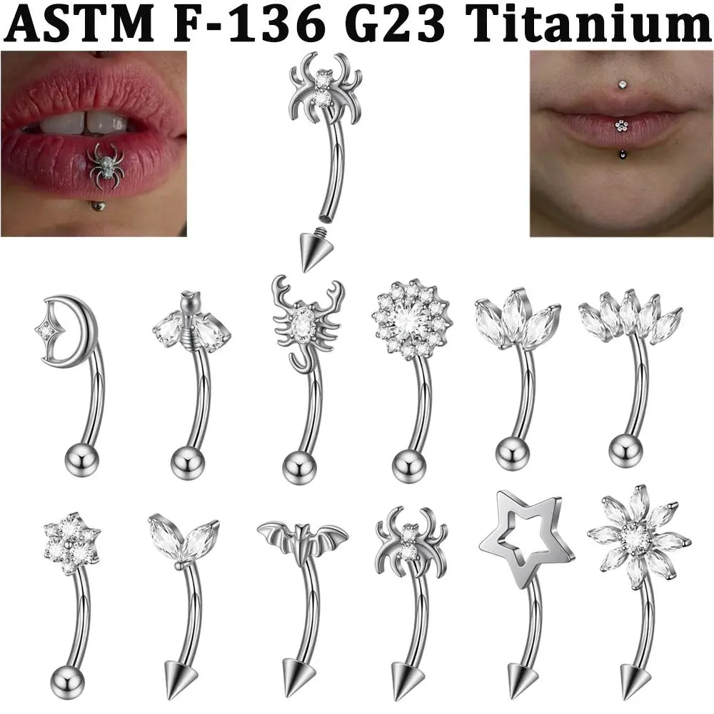 1PC CZ Flower/Bat/Spider /Bee Moon&Star Earring 16G Implant Grade Titanium Internal Thread Eyebrow Labret Lip Belly Conch Stud